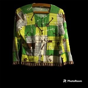 Cabi Women's Yellow & Green Skeleton Key Button-Front Cardigan Sweater Size M